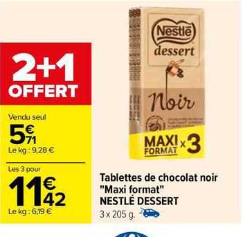 tablettes de chocolat noir "maxi format" nestlé dessert