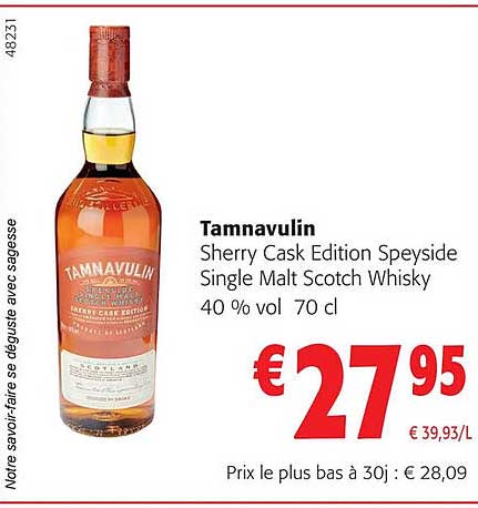 tamnavulin sherry cask édition speyside single malt scotch whisky 40% vol
