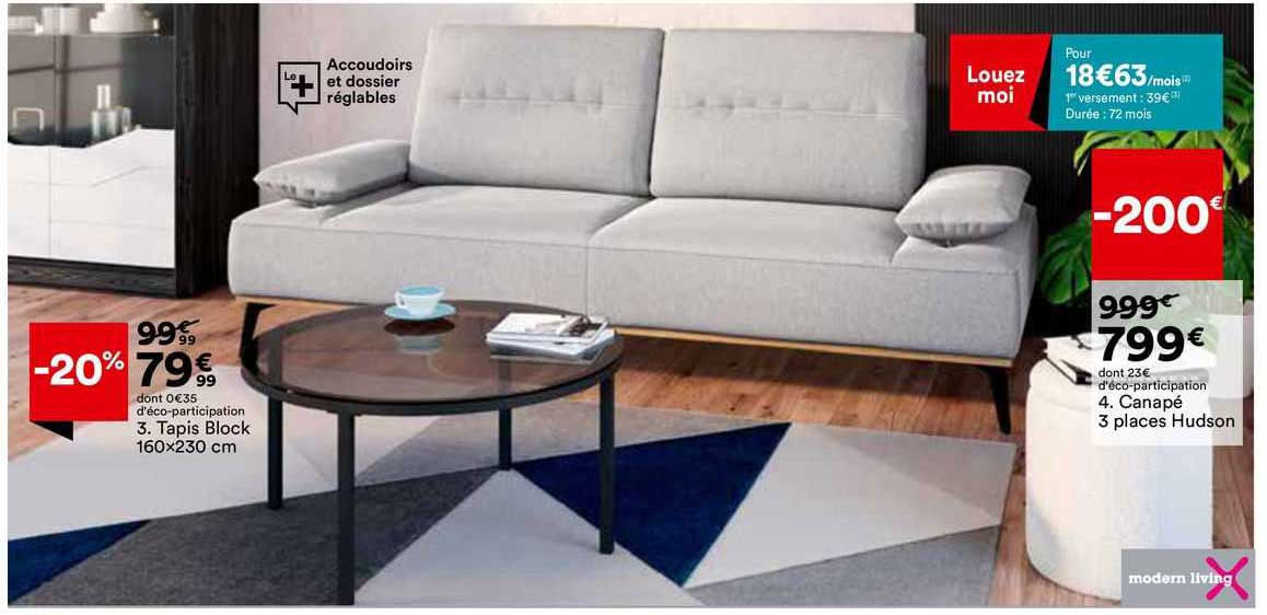 tapis block 160x230 cm canapé 3 places hudson