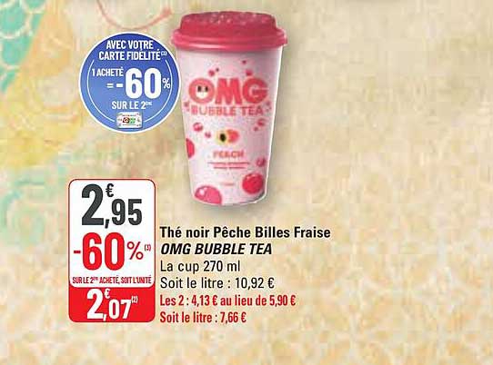 thé noir pêche billes fraise omg bubble tea