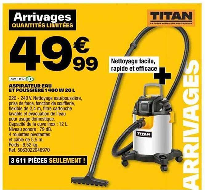 titan aspirateur eau et poussière 1400w 20l
