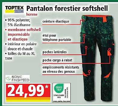 toptex pantalon forestier softshell
