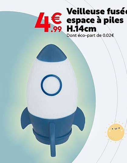 veilleuse fusée espace à piles h. 14 cm