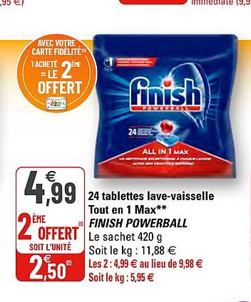 24 tablettes lave-vaisselle tout en 1 max finish powerball