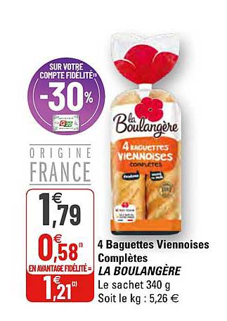 4 baguettes viennoises complètes la boulangère