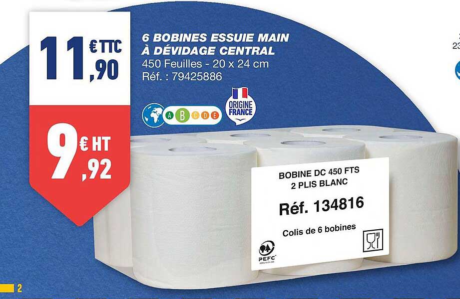 6 bobines essuie main à dévidage central