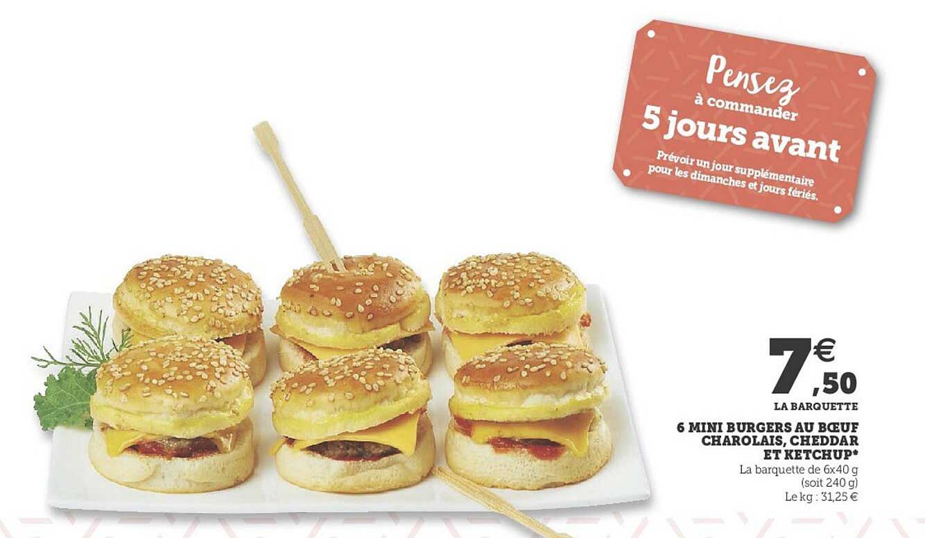 6 Mini Burgers Au Bœuf Charolais, Cheddar Et Ketchup