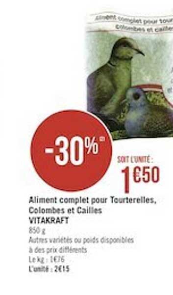 aliment complet pour tourterelles, colombes et cailles vitakraft