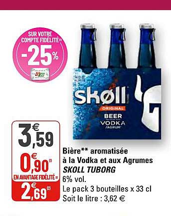 bière aromatisée à la vodka et aux agrumes skoll tuborg