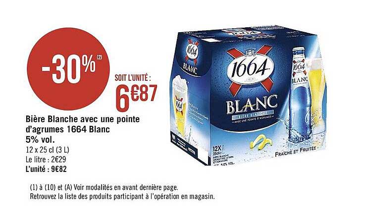 bière blanche avec une pointe d'agrumes 1664 blanc 5% vol.