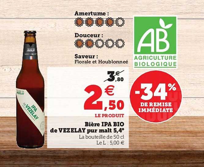 bière ipa bio de vezelay pur malt 5,4°