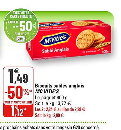 biscuits sablés anglais mc vitie's
