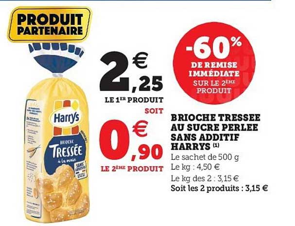 brioche tressée au sucre perlée sans additif harrys