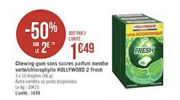 chewing-gum sans sucres parfum menthe hollywood