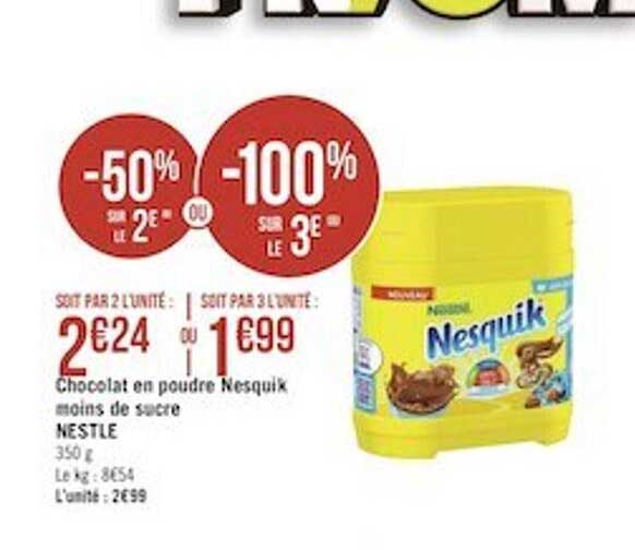 chocolat en poudre nesquik moins de sucre nestlé