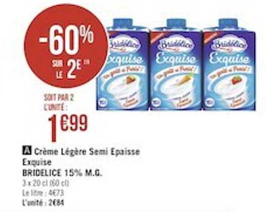 crème légère semi épaisse exquise bridélice 15% m.g.