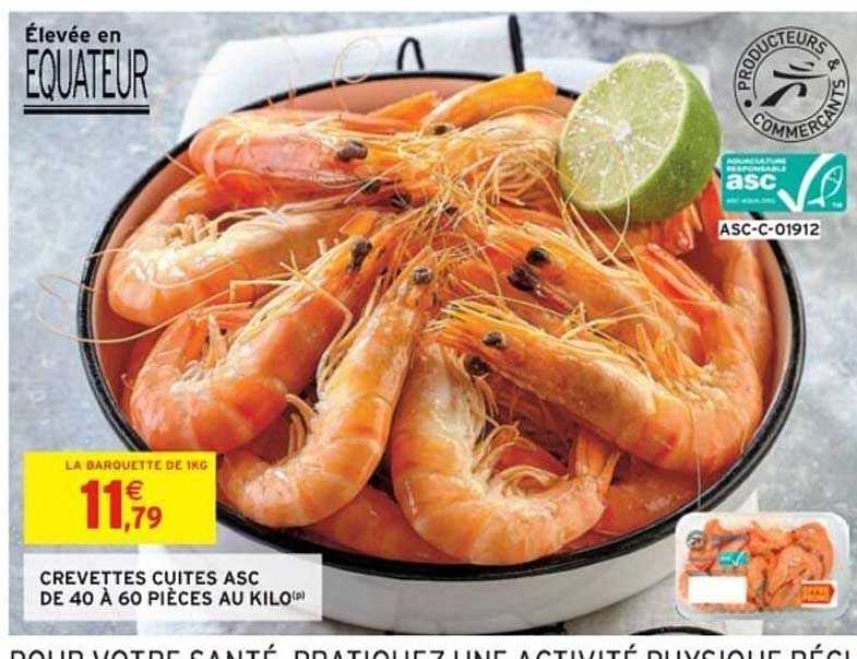 Crevettes Cuites Asc De 40 à 60 Pièces Au Kilo