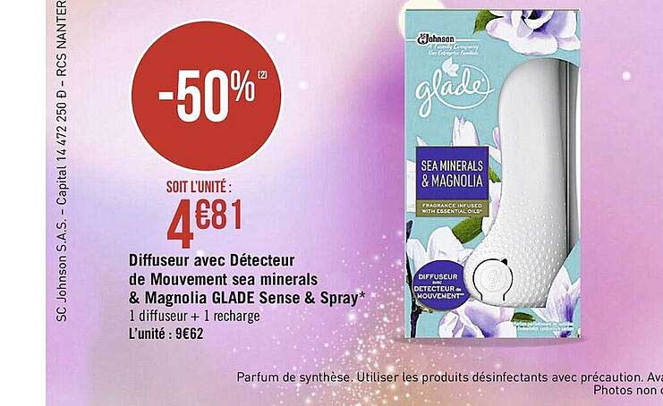 diffuseur avec détecteur de mouvement sea minerals & mignolia glade sense & pray