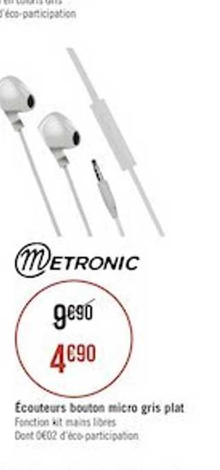 écouteurs bouton micro gris plat metronic