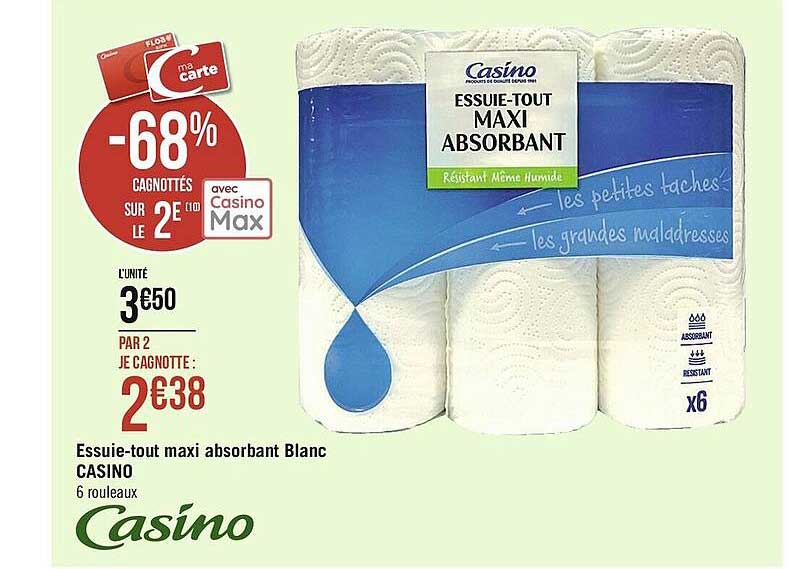 essuie-tout maxi absorbant blanc casino