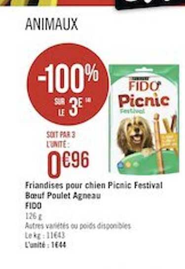 friandises pour chien picnic festival bœuf poulet agneau fido