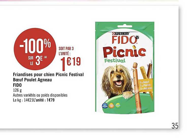 friandises pour chien picnic festival bœuf poulet agneau fido purina