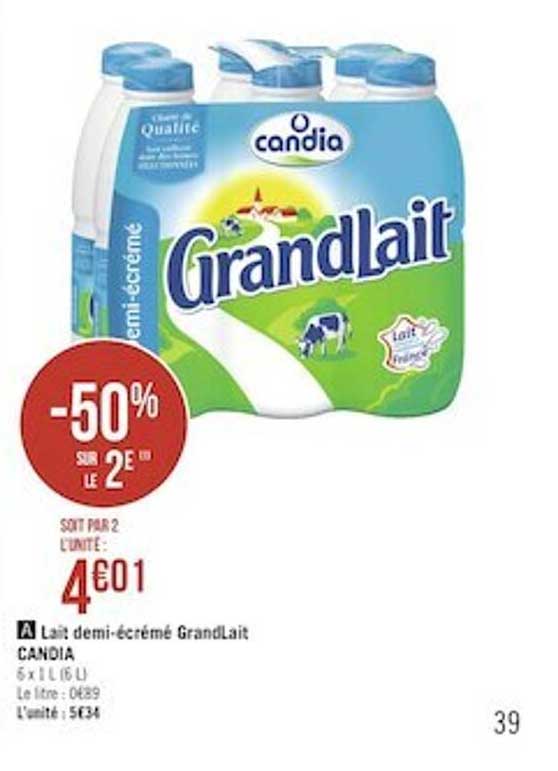lait demi-écrémé grandlait candia