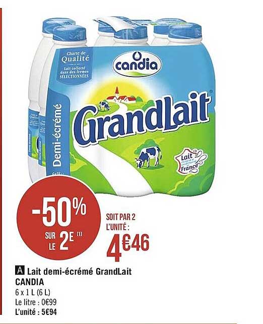 lait demi-écrémé grandlait candia
