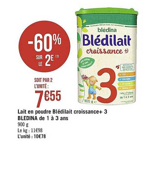 lait en poudre blédilait croissance+ 3 blédina de 1 à 3 ans