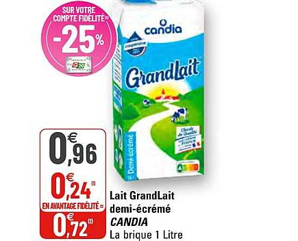 Lait Grandlait Demi-écrémé Candia