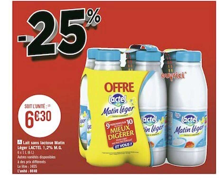 lait sans lactose matin léger lactel 1,2% m.g.