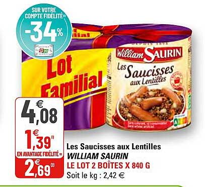 les saucisses aux lentilles william saurin