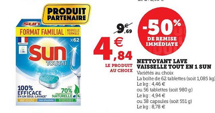 nettoyant lave vaisselle tout en 1 sun