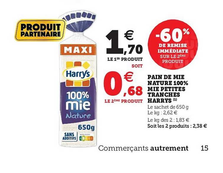 pain de mie nature 100% mie petites tranches harrys