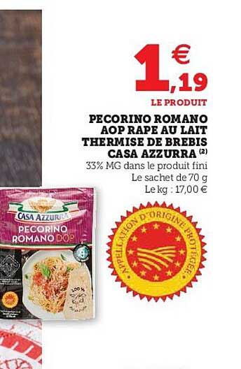 pecorino romano aop râpe au lait thermisé de brebis casa azzurra