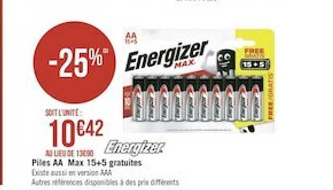 piles aa max 15+5 gratuites energizer