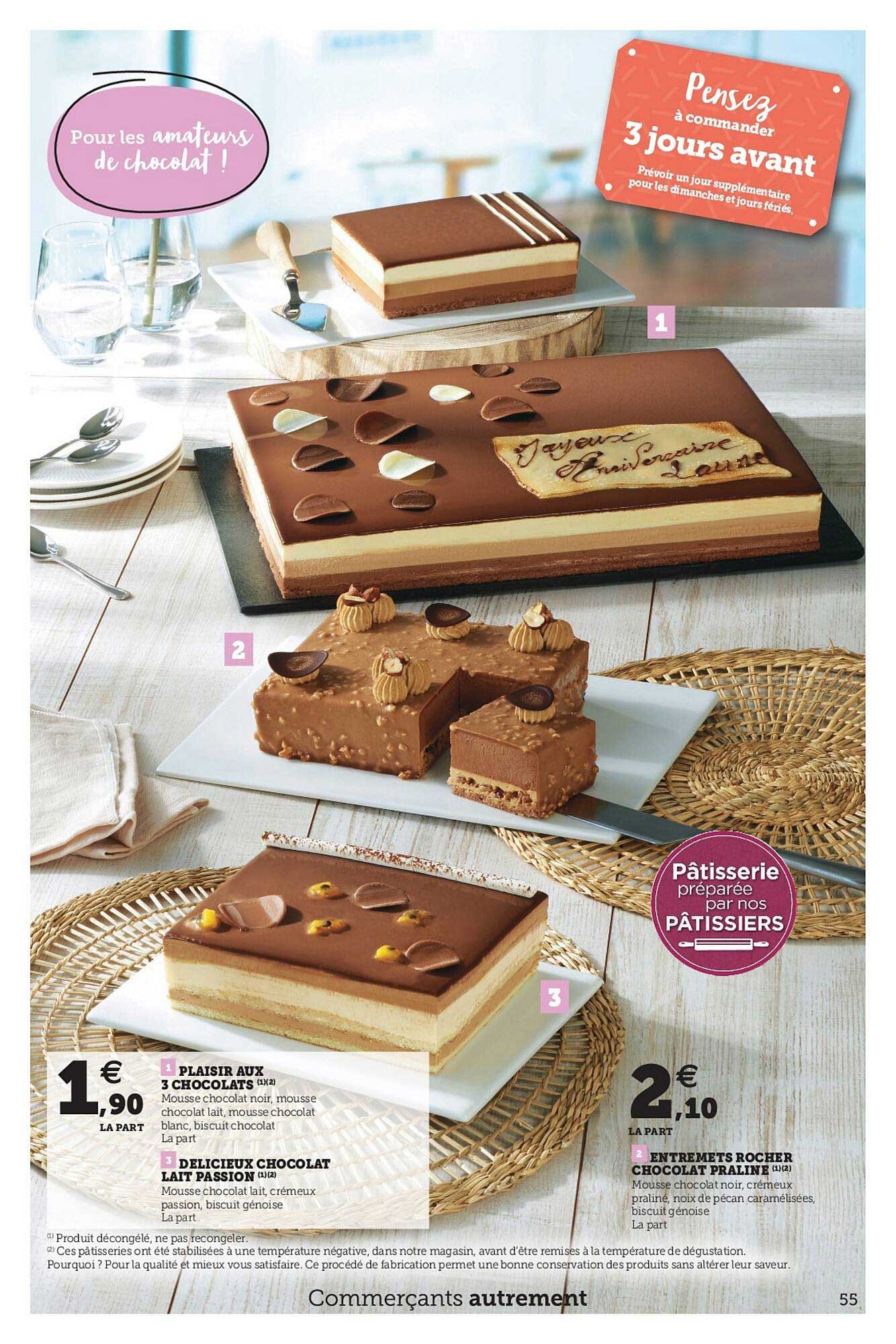 plaisir aux 3 chocolats, délicieux chocolat lait passion, entremets rocher chocolat praline