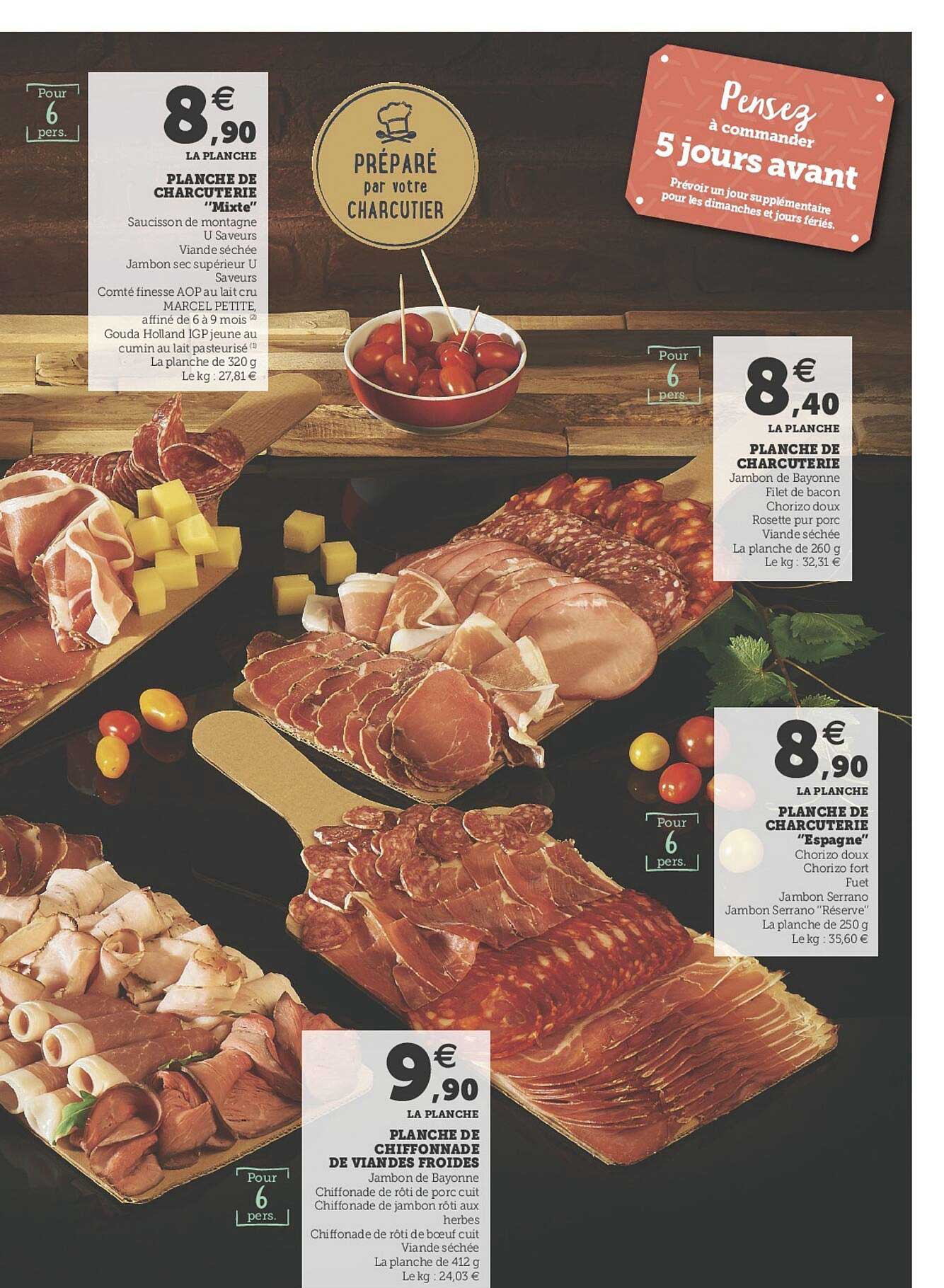 planche de charcuterie "mixte", planche de charcuterie "espagne" , planche de chiffonnade de viandes froides