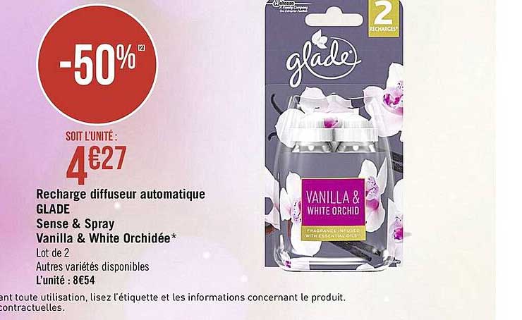 recharge diffuseur automatique glade sense & spray vanilla & white orchidée