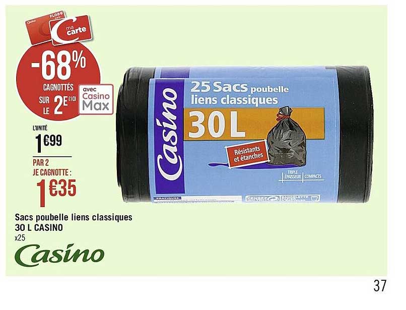 sacs poubelle lien classiques 30 l casino