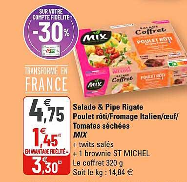 salade & pipe rigate poulet rôti-fromage italien - œuf- tomates séchées mix