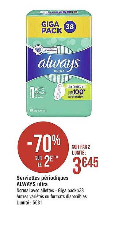 serviettes périodiques always ultra