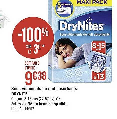 sous-vêtement de nuit absorbants drynite