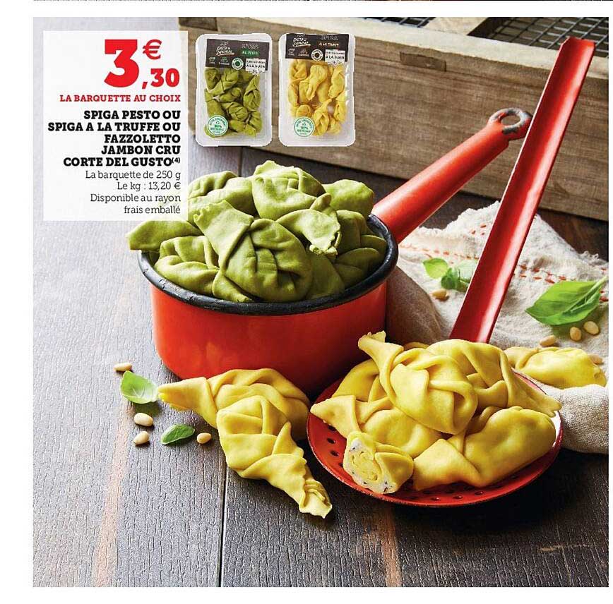 spiga pesto ou spiga à la truffe ou fazzoletto jambon cru corte del gusto