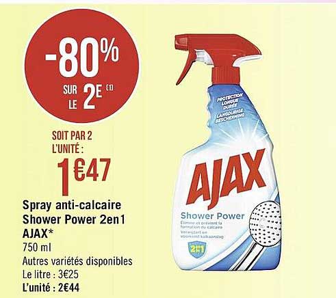 spray anti-calcaire shower power 2 en 1 ajax