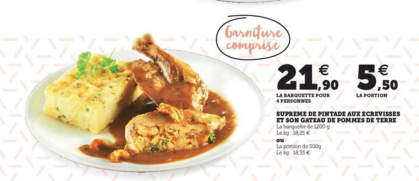 supreme de pintade aux écrevisses et son gâteau de pommes de terre