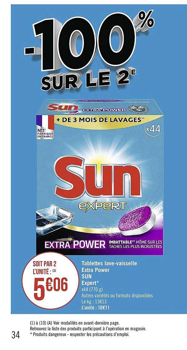 tablettes lave-vaisselle extra power sun expert