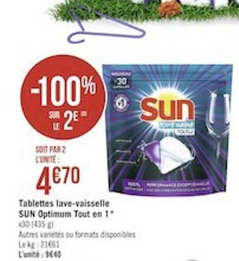 tablettes lave-vaisselle sun optimum tout en 1