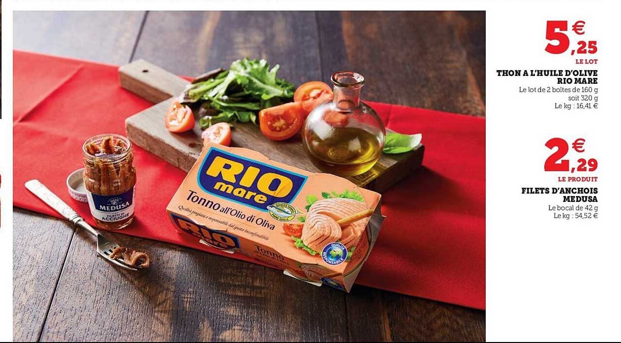 thon à l'huile d'olive rio mare, filets d'anchois medusa