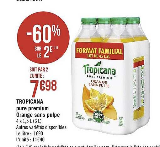 Tropicana Pure Premium Orange Sans Pulpe